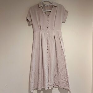 August Sky Beige Button Front Midi Dress Sz Sm